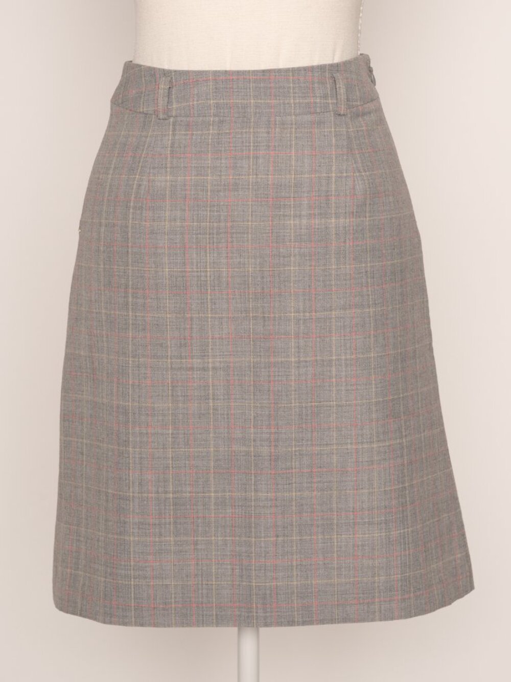 Gray Pink Plaid Pleated Wool Blend Midi Skirt XS Academia Preppy Gossip Girl - Picture 4 of 13